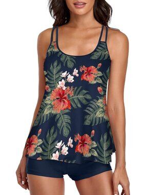 2026 Women Two Piece Tankini Swimsuit Tummy Control Plus Size Long Torso Top and